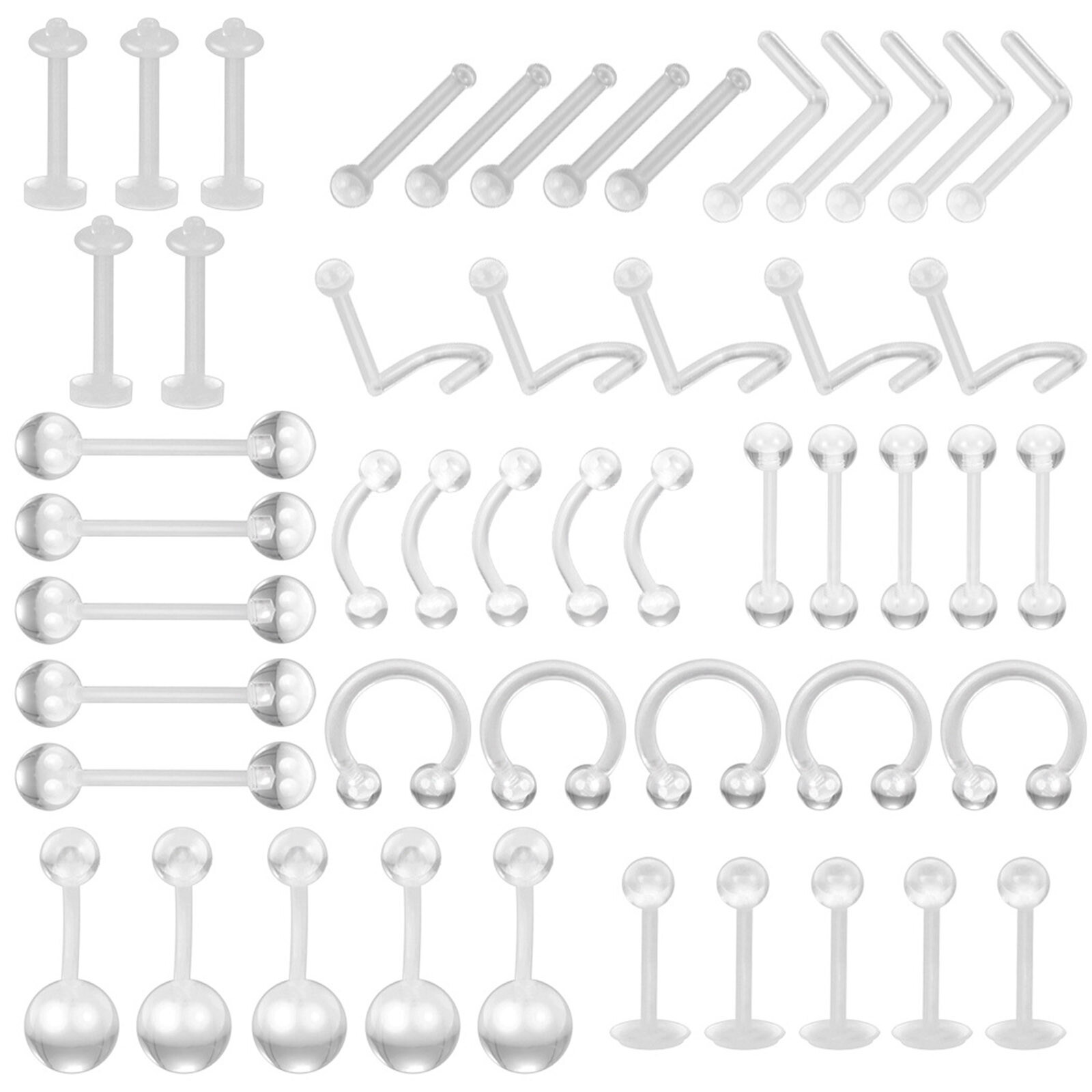 110PCS 16G Mixed Body Piercing Kit Surgical Steel Tongue Eyebrow Nose Lip Ring