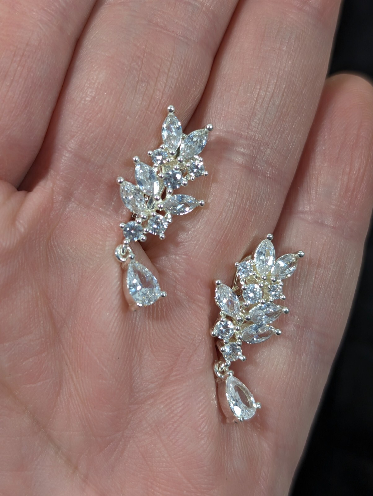 TJG The Jewelry Group for Napier Silvertone Marquise Crystal Earrings Bridal