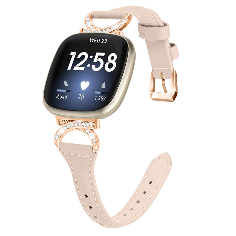 For Fitbit Versa 3/4 Sense/2 Luxury Bling Rhinestone Bracelet Leather Band Strap