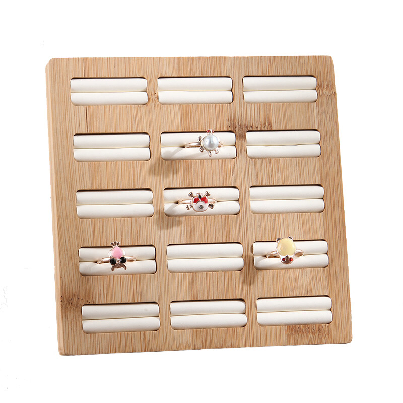 Bamboo 15 Grids Rings Storage Tray Ring display Rack Jewelry Organizer Showcase