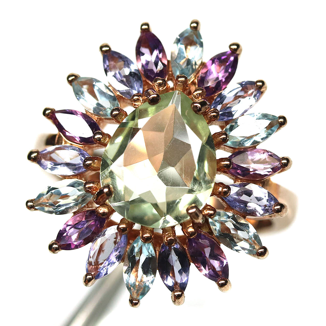 925 Silver Green – Purple Amethyst, Tanzanite & Topaz Jewelry Ring Size 8.5