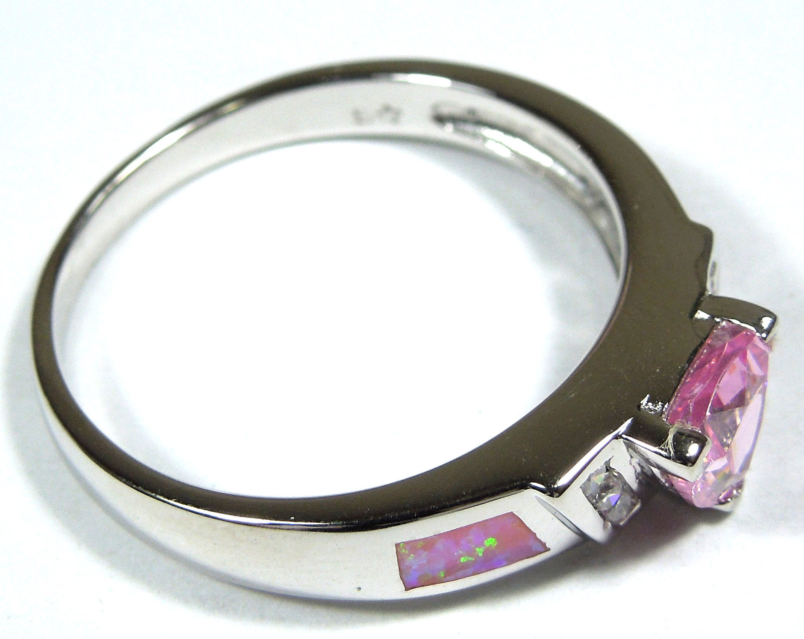Trillion Pink Topaz & Pink Fire Opal Inlay 925 Sterling Silver Ring Size 6 – 9