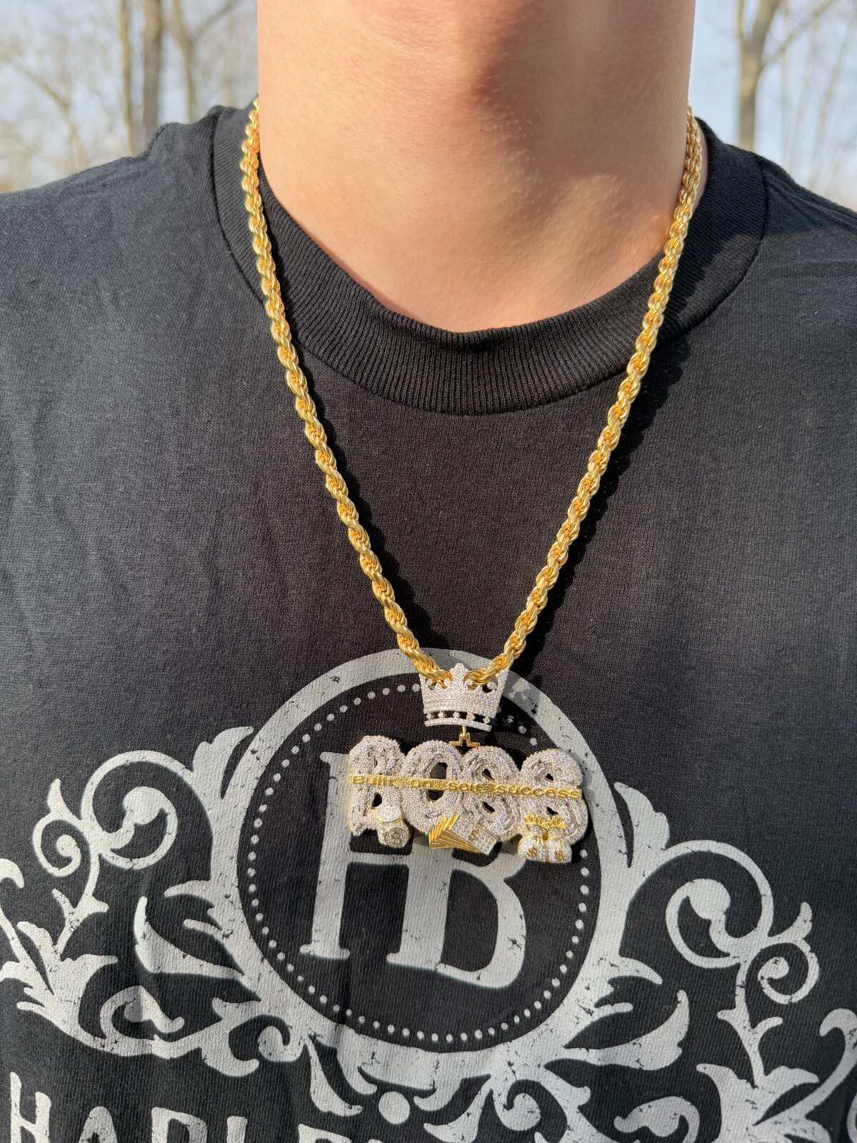 MOISSANITE BOSS & Crown “Built On Self Success” Iced Hip Hop Necklace Pendant