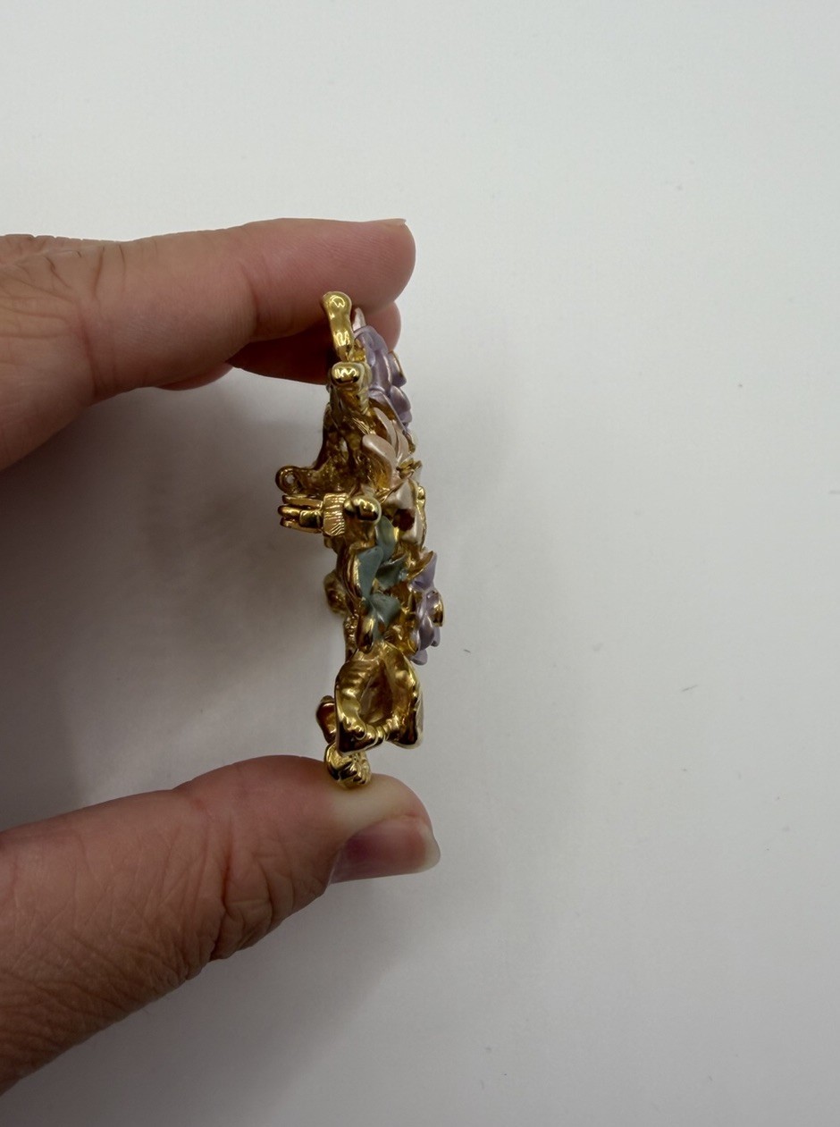 Vintage Gold Tone Filigree Flower Basket Brooch Pastel Enamel Spring Floral Pin