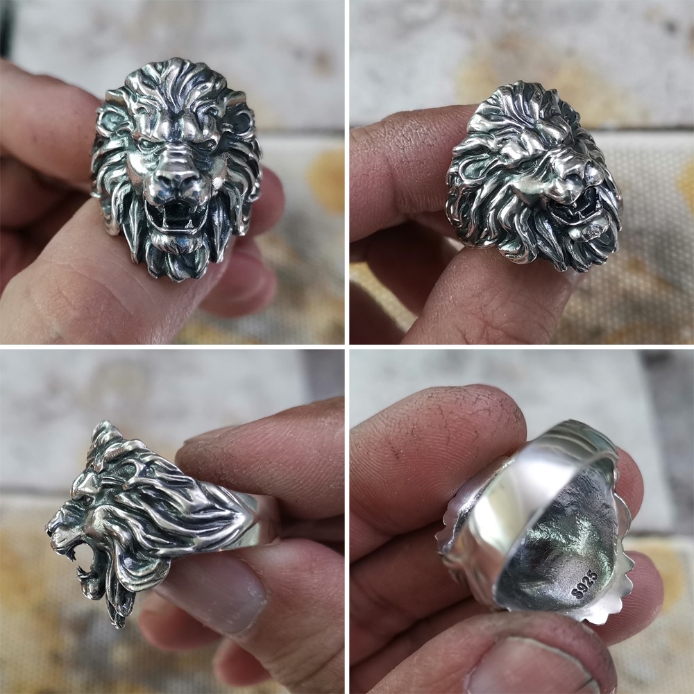 925 Sterling Silver King of Lion Ring Mens Biker Rock Punk Ring TA191A US 7~15