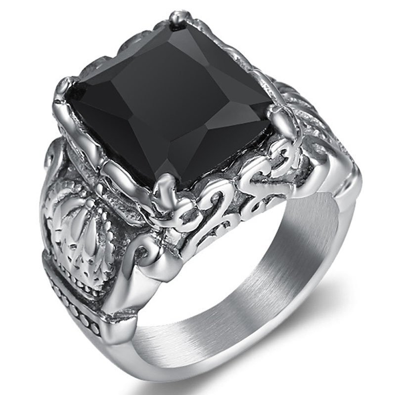 MENDEL Mens Natural Black Obsidian Crown Ring For Men Stainless Steel Size 7-15