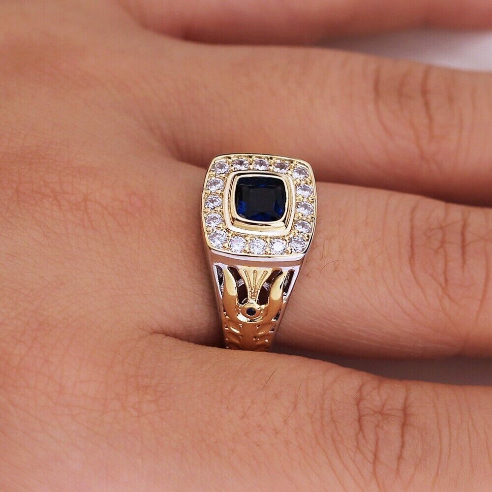 Silver Plated 1.9 Ct Simulated Sapphire Vintage Style Men’s Christmas Gifts Ring