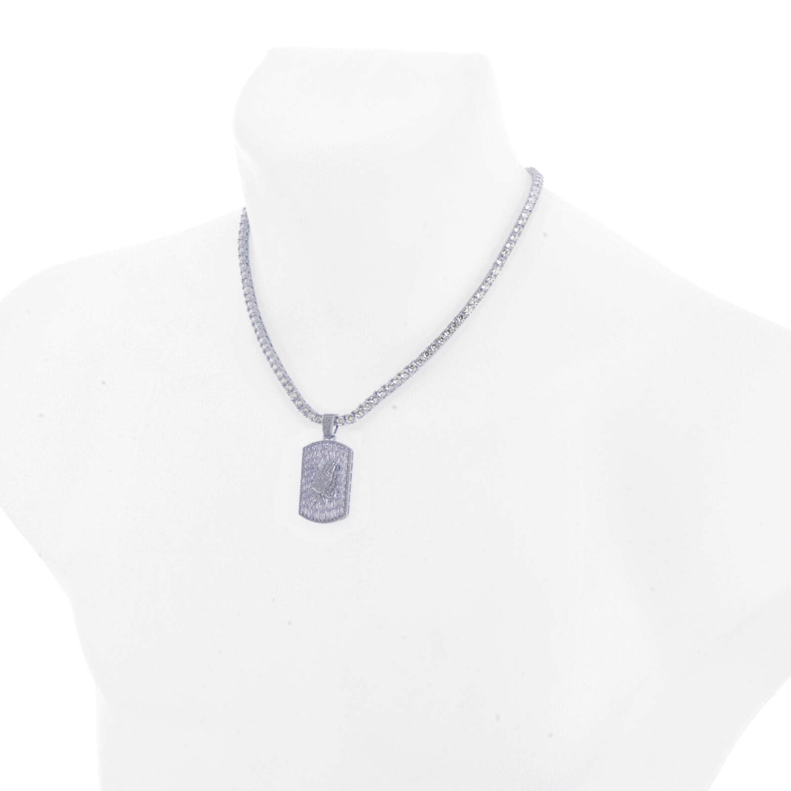 Rapper Pray Hand Dog Tag Pendant 20 inch Choker Tennis Chain Necklace BCT 17100