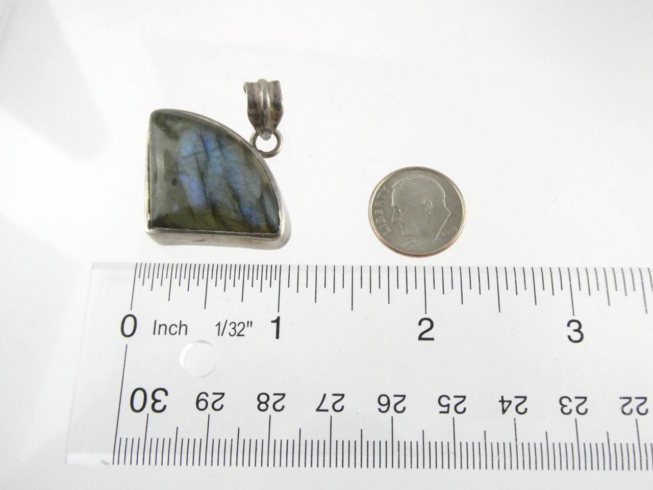Sterling Silver Labradorite Freeform Triangular Cabochon Cut Pendant 925 14.6g
