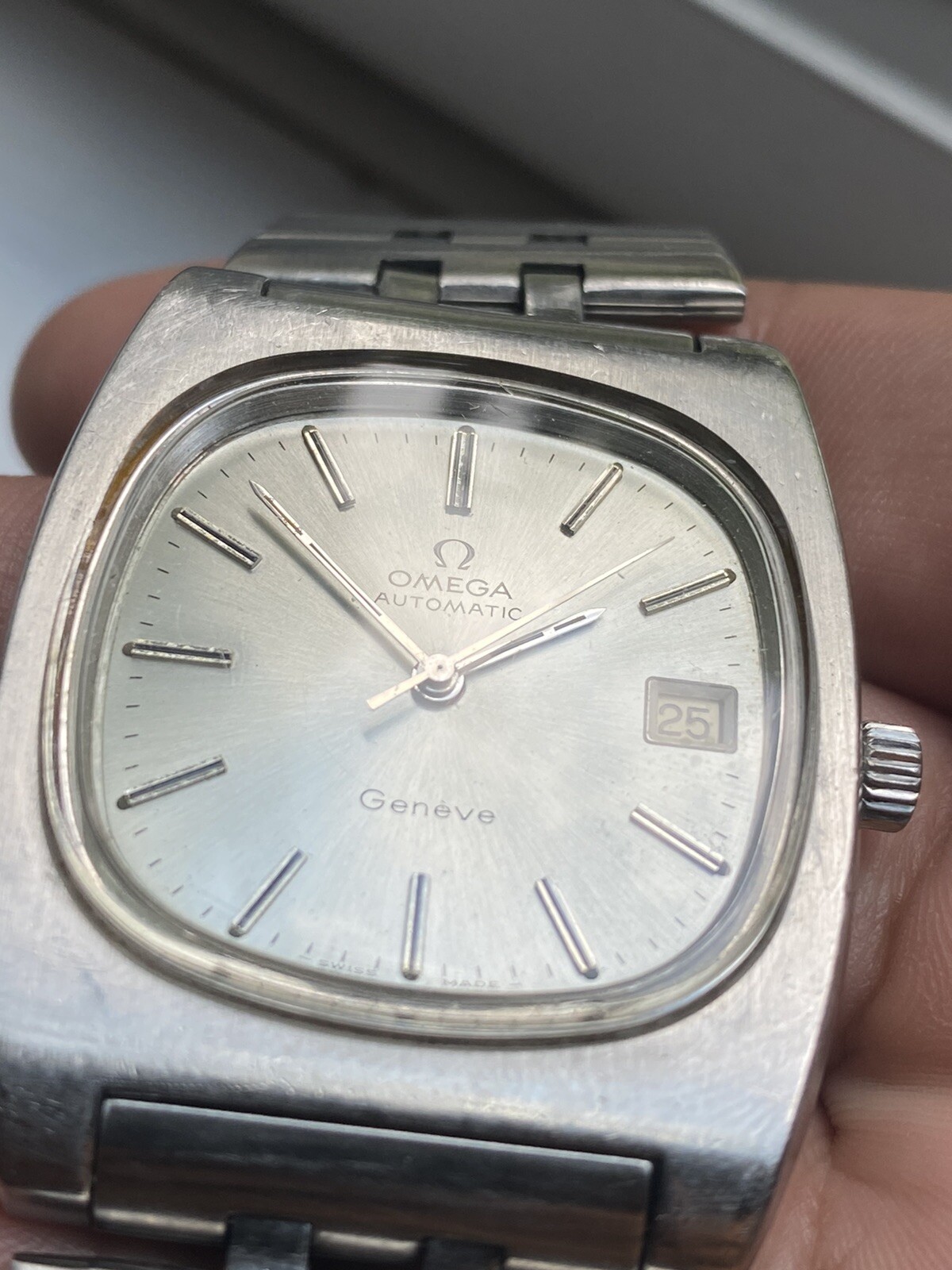 Omega Geneve Automatic Mens Watch Stainless Quickset Date Original Bracelet