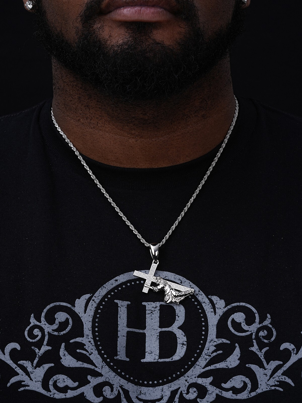 Jesus Carrying Cross Plain Crucifix Pendant Necklace 925 Sterling Silver 3 Sizes