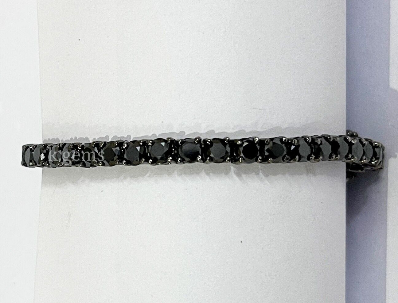 Unisex Solid Black Diamond Tennis Bracelet 7.50 Inches In Black Gold Finish AAA