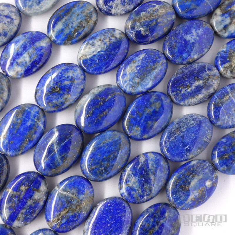15.5″ Natural Blue (No Dyes) Lapis Lazuli Flat Oval Beads 13mm x 18mm #26119