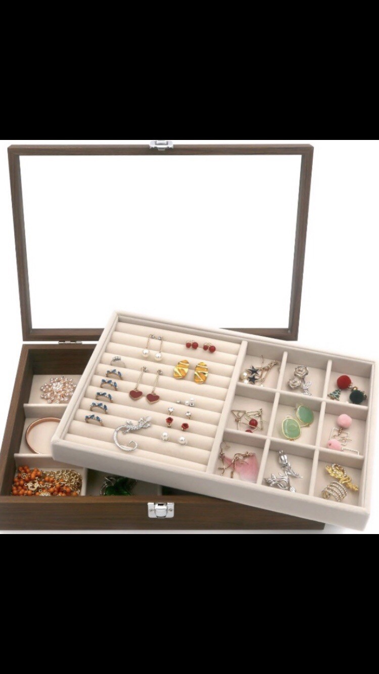 Kloud city Wood Grain Jewelry Box,Jewelry Display Case, Jewelry Displ Organizer
