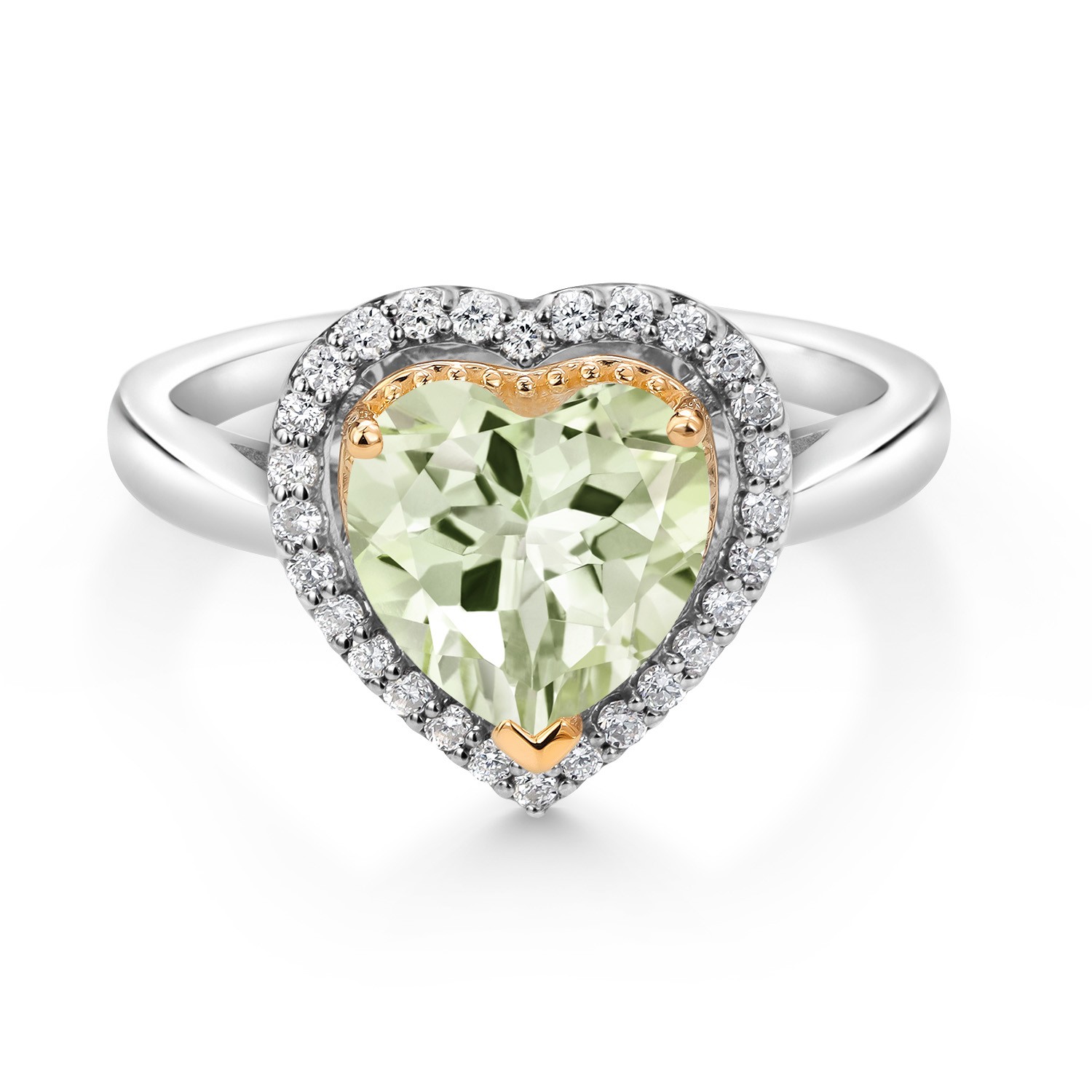1.95 Ct Green Prasiolite G/H Lab Grown Diamond 925 Silver and 10K Yellow Gold