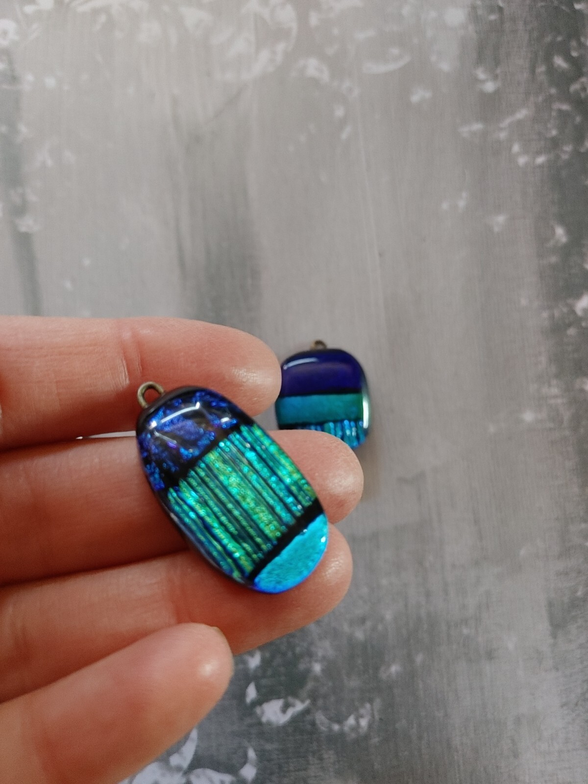 vintage qty 3 pendant finding component dichroic art glass precious metal foil