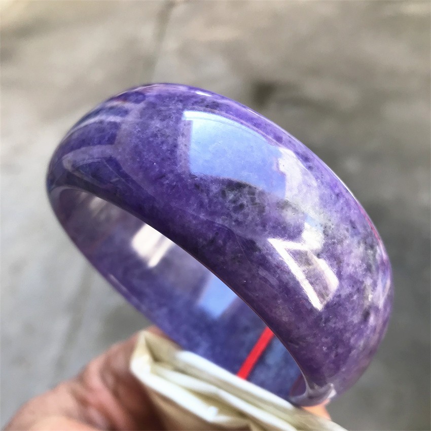 63.5MM Natural Ice Lavender Jadeite Jade Bracelet Burma Wide Jade Bangle