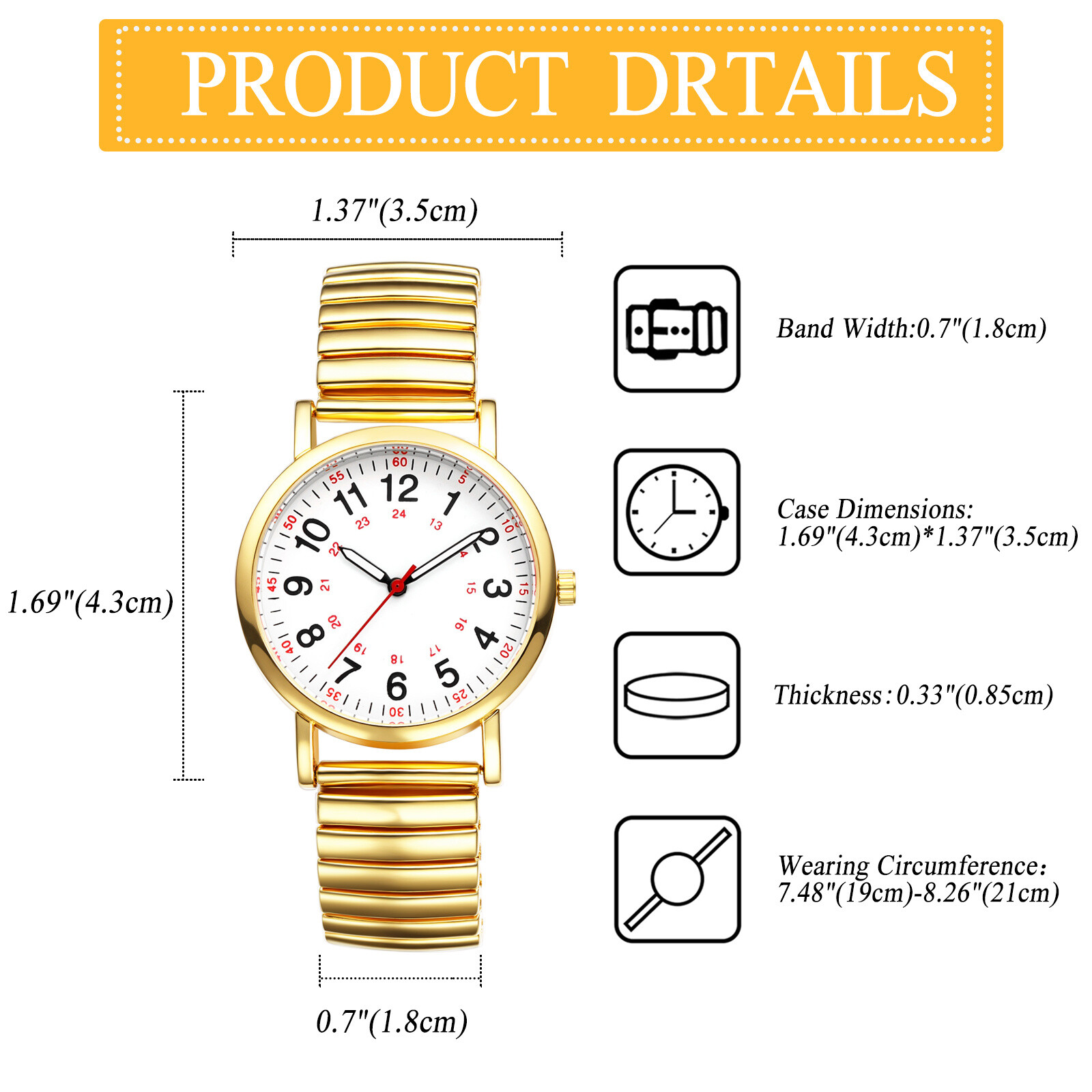 Women’s 12H/24H Big Dial Easy Reader Elastic Band Analog Quartz Cuff Wrist Watch