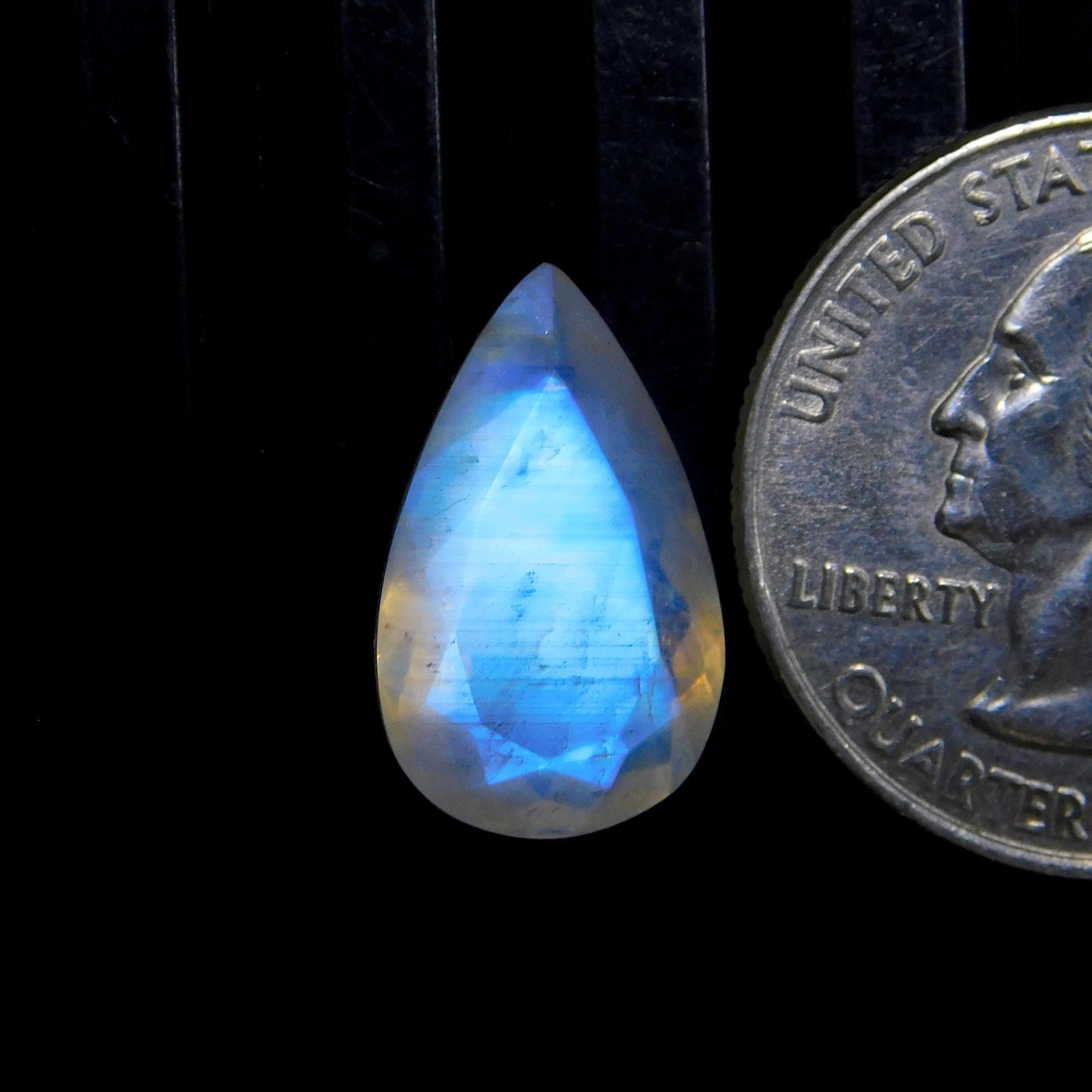 AAA Quality Faceted Blue Rainbow Moonstone Cabochon Gemstone 17x10x6mm 6.45Cts