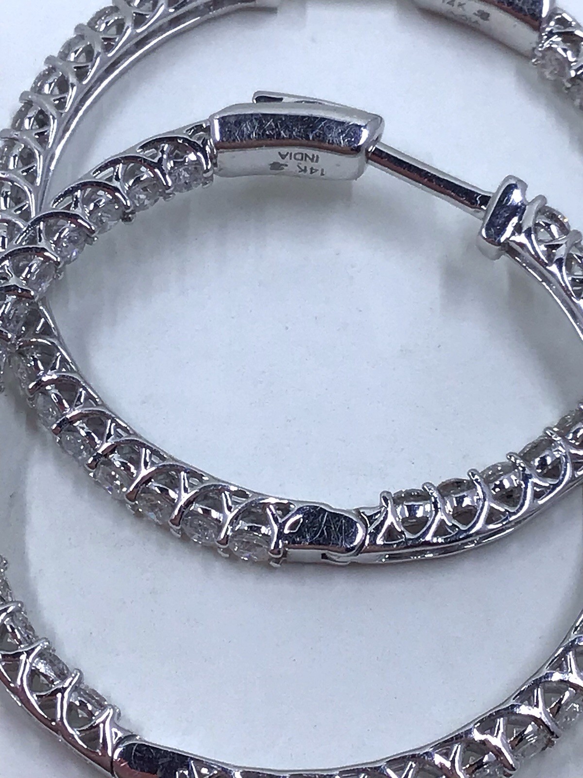 14K WG 2.75ct Inside Outside Diamond Hoop Earrings