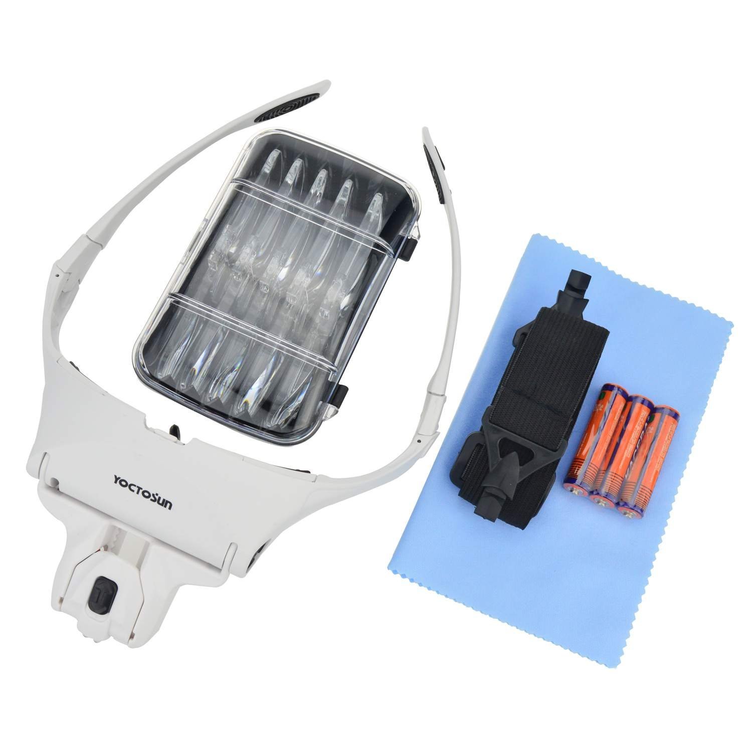 YOCTOSUN Head Mount Magnifier with 2 Led 3.5 inches x 5.8 inches, White