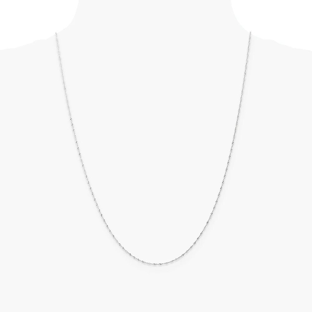10K White Gold 1mm Carded Singapore Chain Necklace 16″-24″