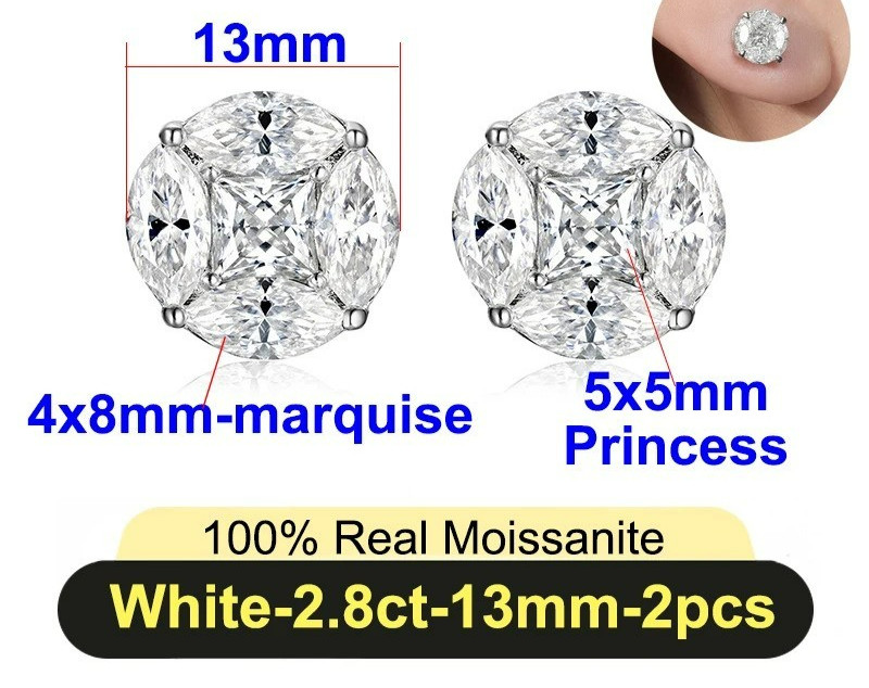 5.80CTTW Exquisite Princess Marquise Cut Moissanite Stud Earrings 925 Silver
