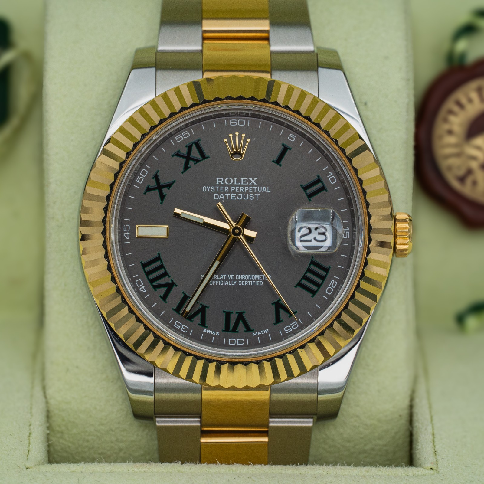 2014 Rolex Datejust 116333 41mm Wimbledon Dial Two Tone Yellow Gold/Steel B+P