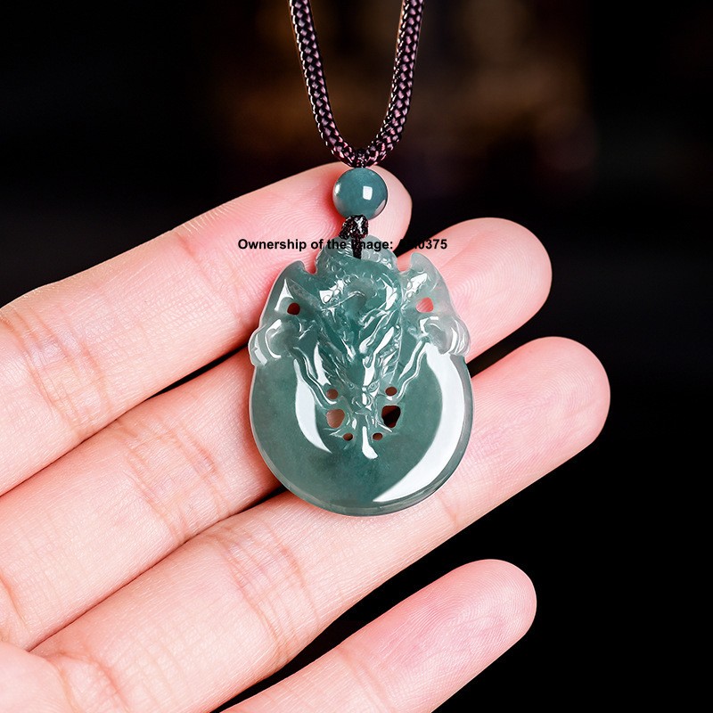 Natural Grade A Jadeite ICY Blue Jade Dragon Pendant Blessing Amulet Pendant