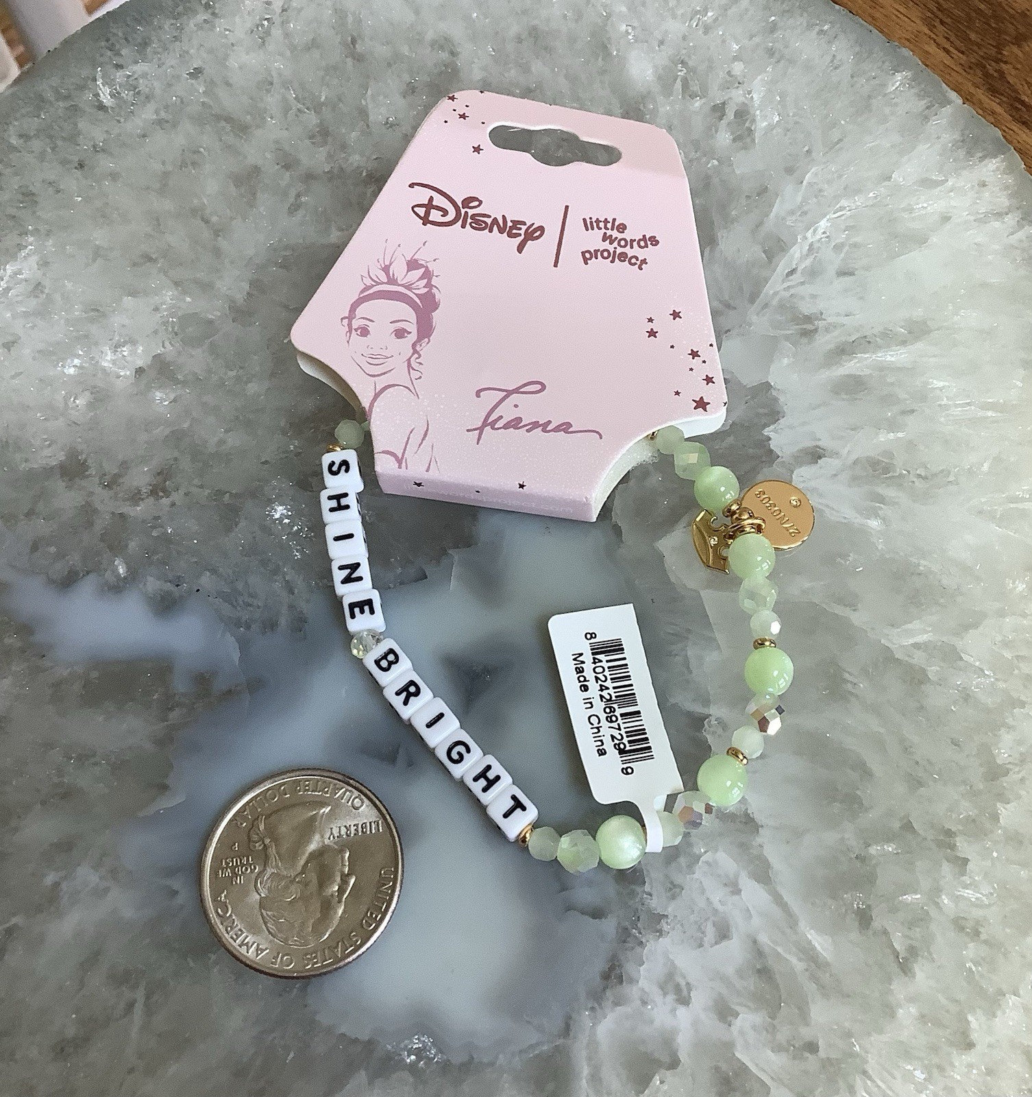 Little Words Project Disney Princess Tiana “SHINE BRIGHT” Bracelet Sz M/L, NWT