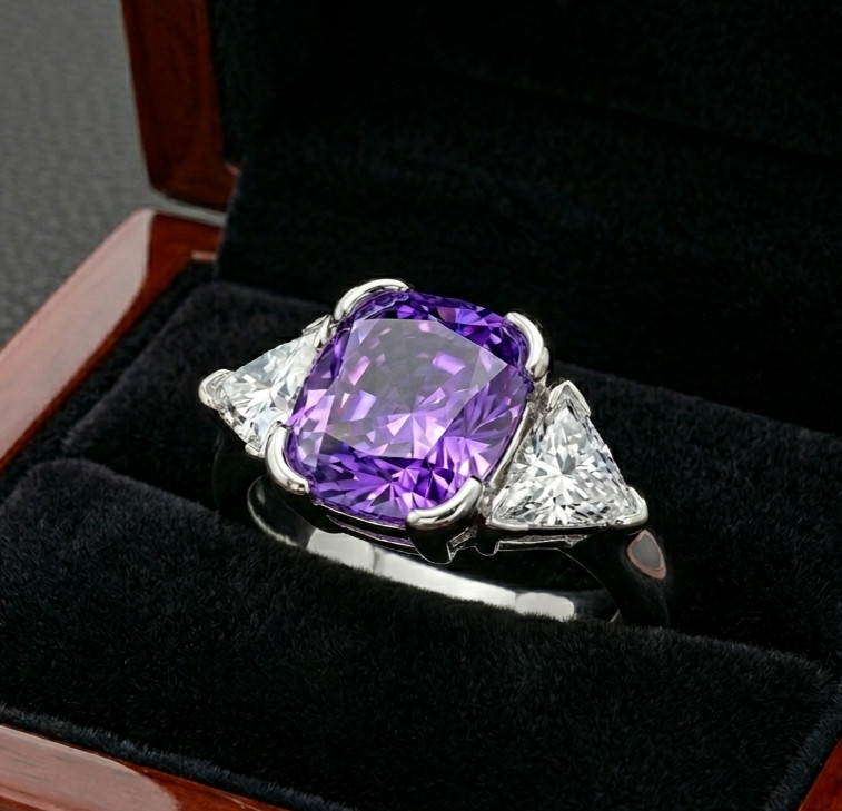 8.60 Ct Certified Cushion Cut Purple Natural Diamond Ring VVS1 White Gold Finish