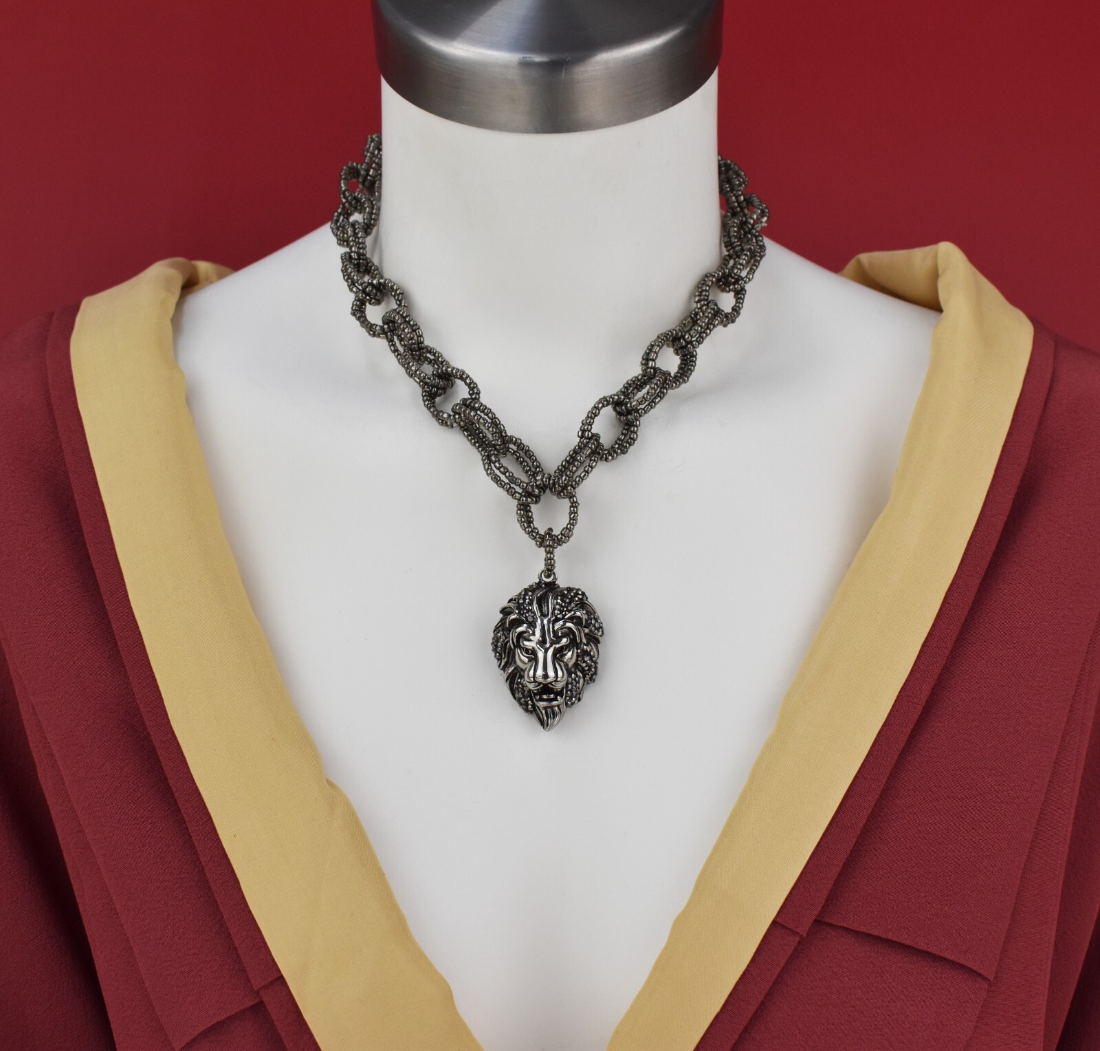 Lion head necklace large, extravagant eye catching necklace