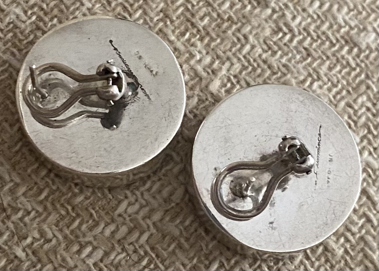 Vintage Susan Cummings Sterling Modernist Round Omega Back Pierced Earrings