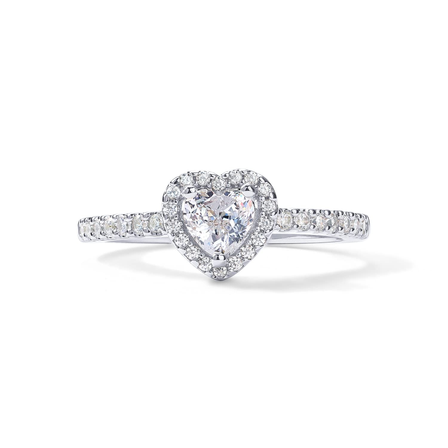 PAVOI 14K Gold Plated Heart Halo Ring for Women | Promise Rings for Her White…