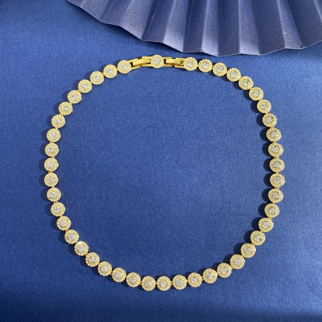 Gold-Plated Round CZ Necklace and Bracelet Set – Sparkling, Elegant Design