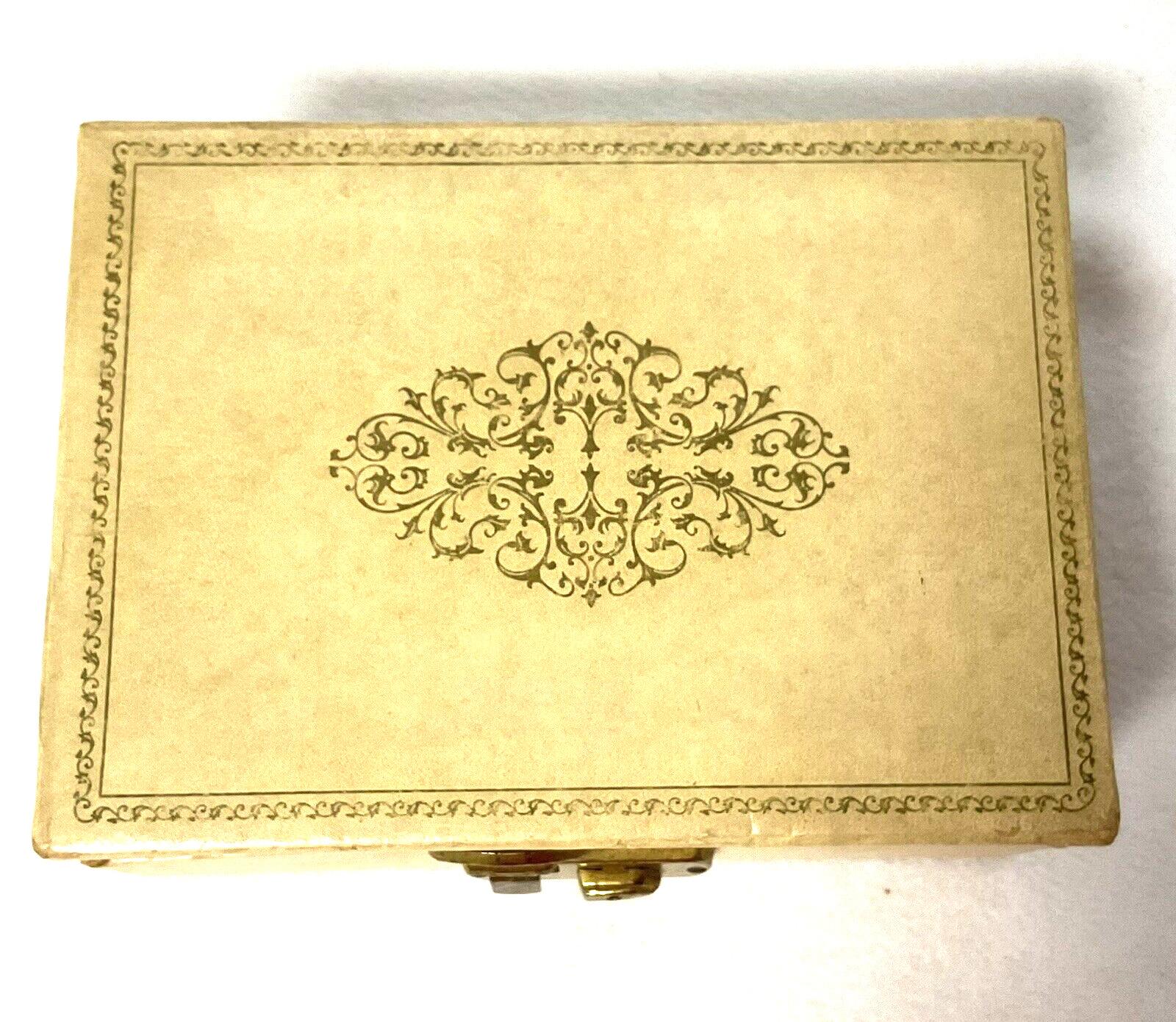 Vintage MCM 2 Level Beige/Gold Jewelry Box Sage Green Interior Flip Lock No Key