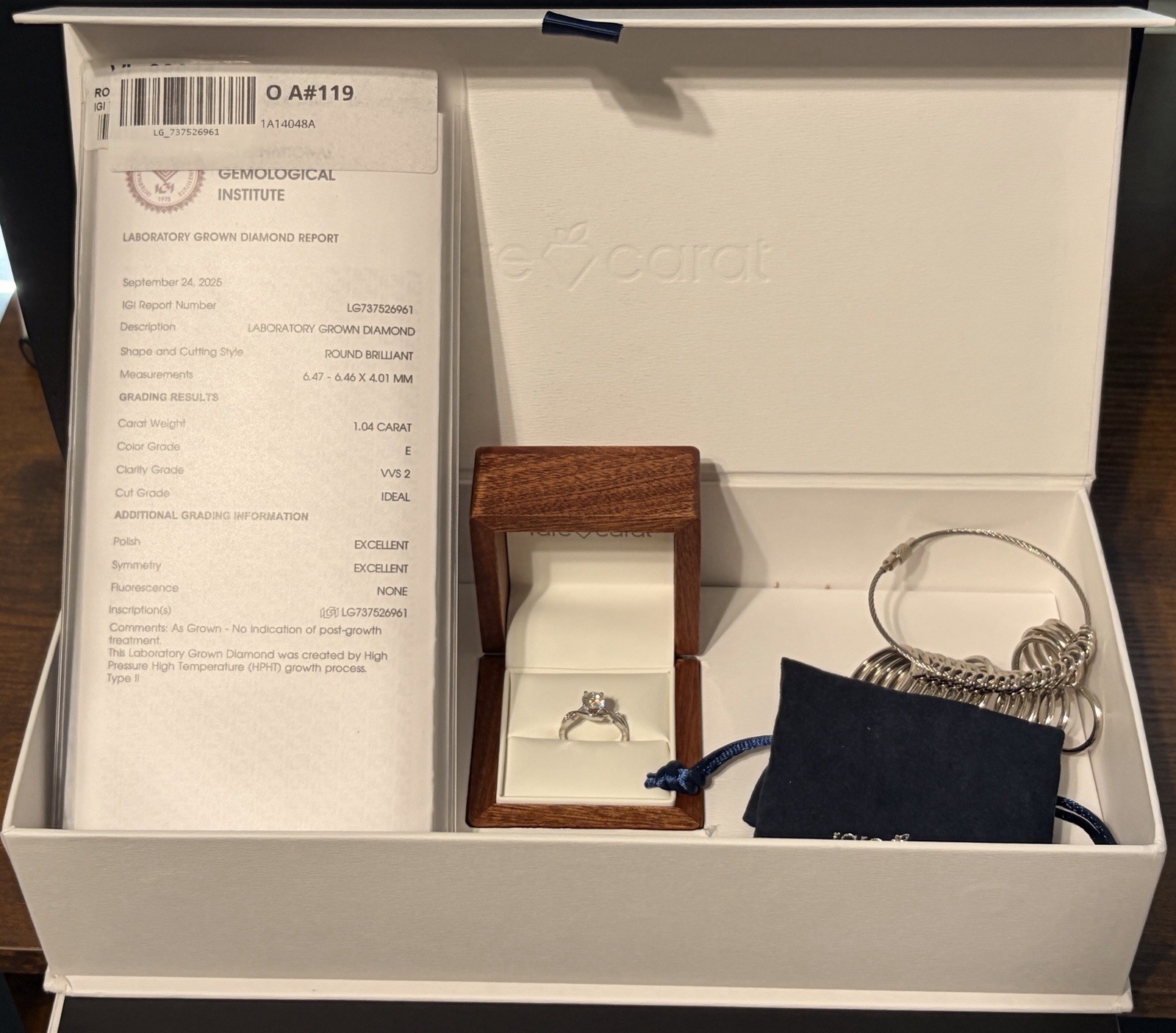 1.04 Carat Lab Created Diamond Engagement Ring – Brand New, Never Worn