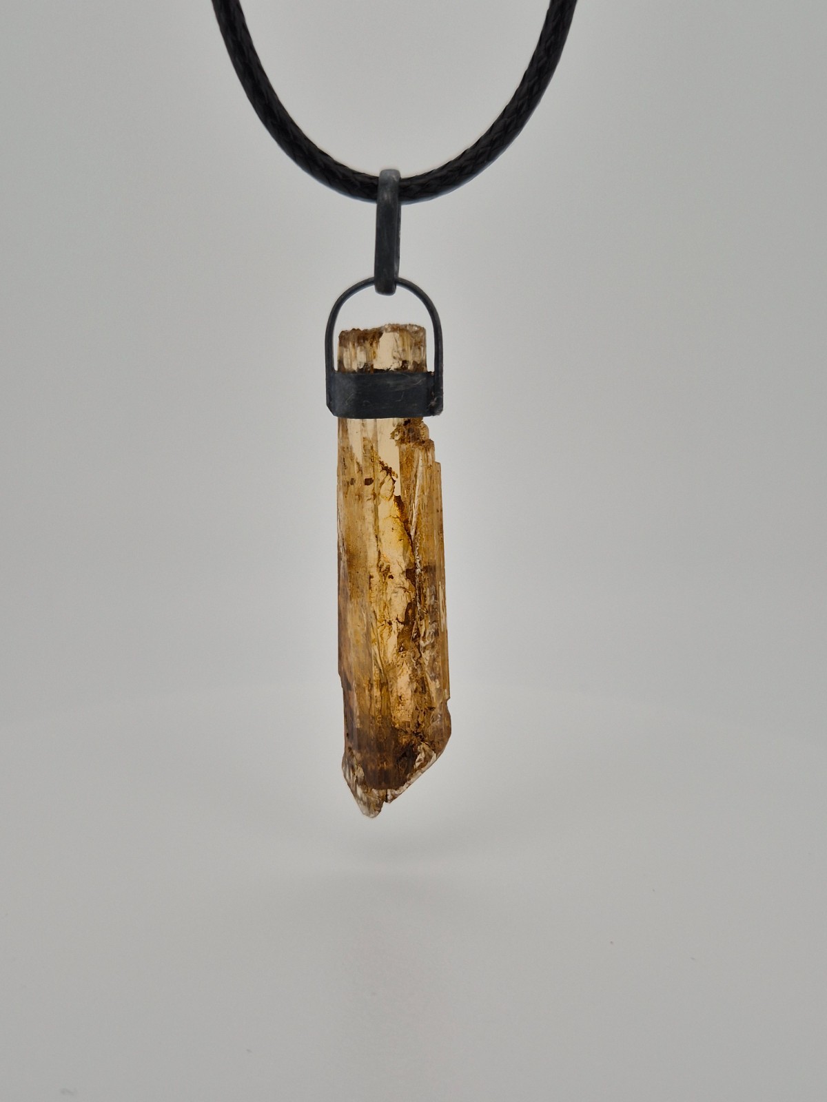 Imperial Topaz Pendant Unisex Unique Shape Black Silver Father’s Day Gift Gem