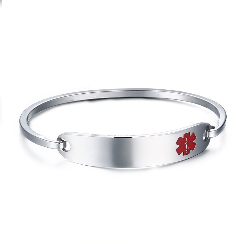Emergency Women Medical Alert Bracelet Cuff Stainless Steel Daily Wear Safety
