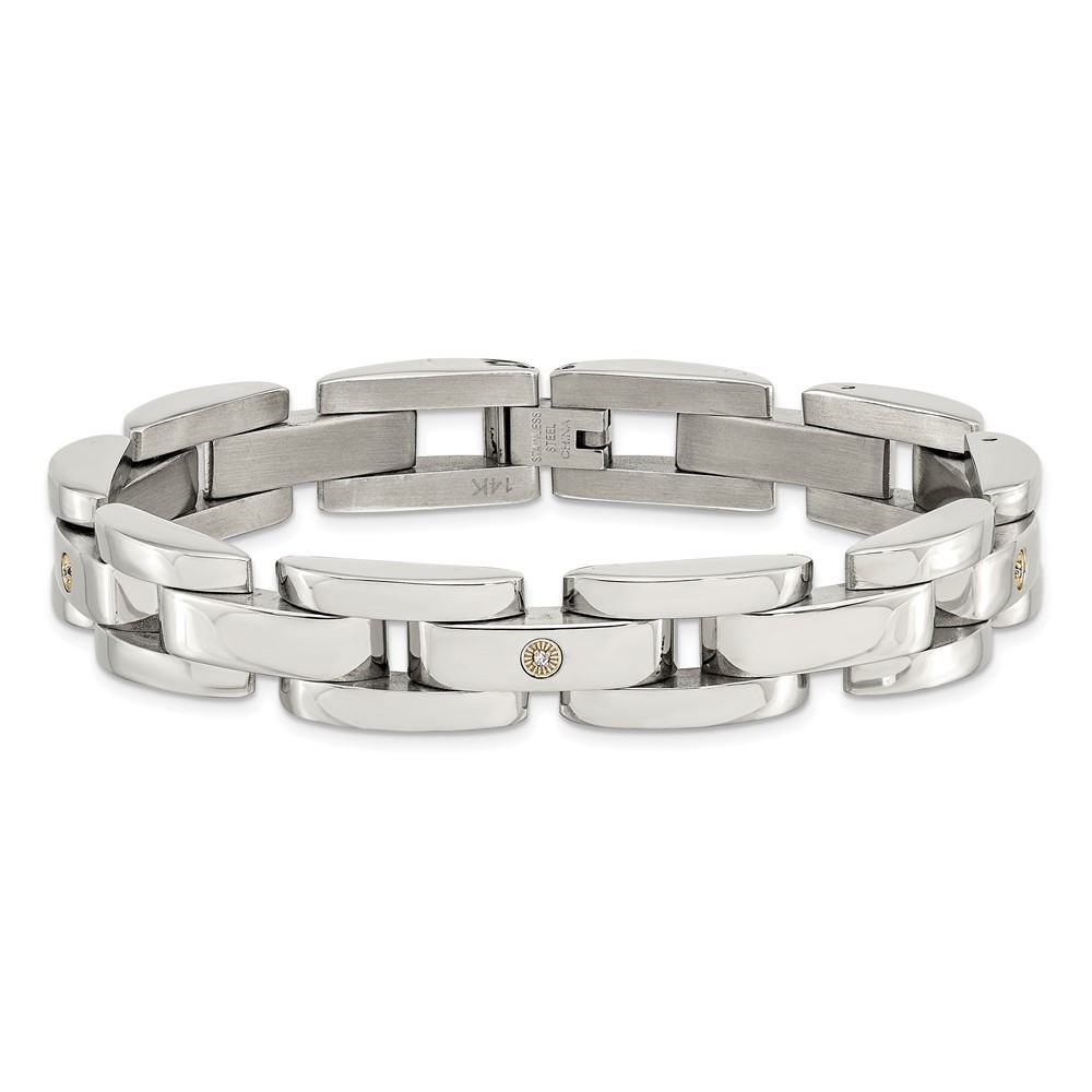 Stainless Steel with 14k White Gold Accent and .03 carat Diamond Bracelet 8.5″
