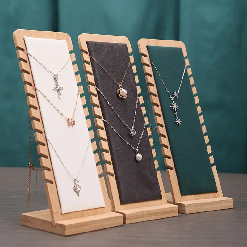 Bamboo Jewelry Necklace Display Stand Bracelet Pendant Storage Shelf Holder
