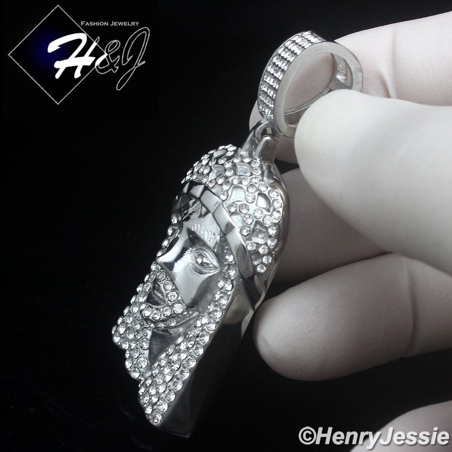 24″MEN Stainless Steel 5mm Silver Box Link Necklace ICY CZ Jesus Pendant*IP150