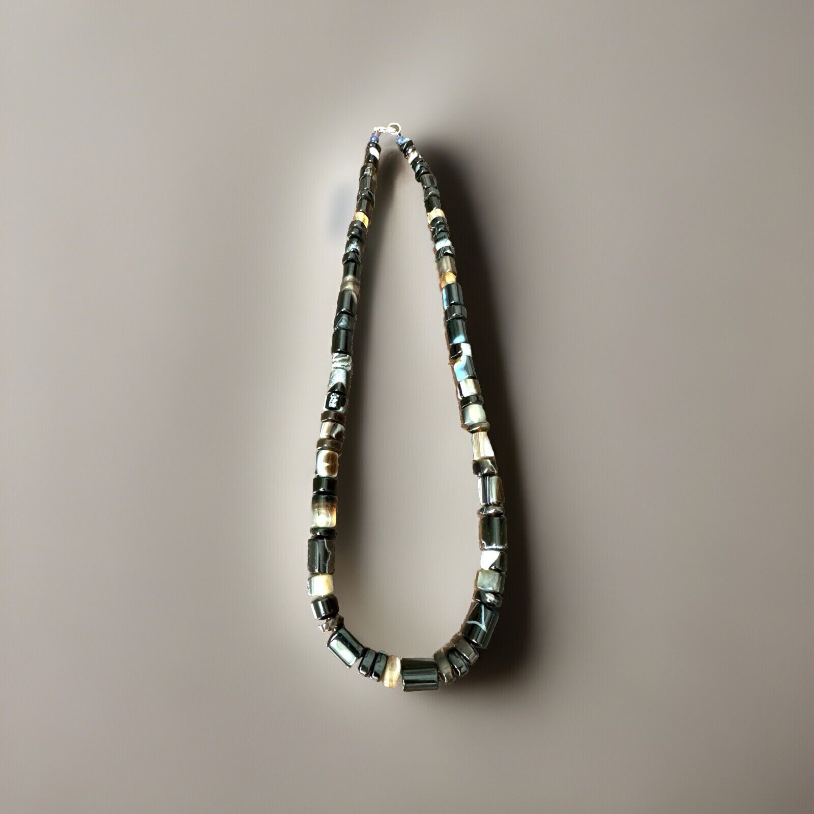 Stunning natural unique shape black and white Akate stone handmade necklace 61gm