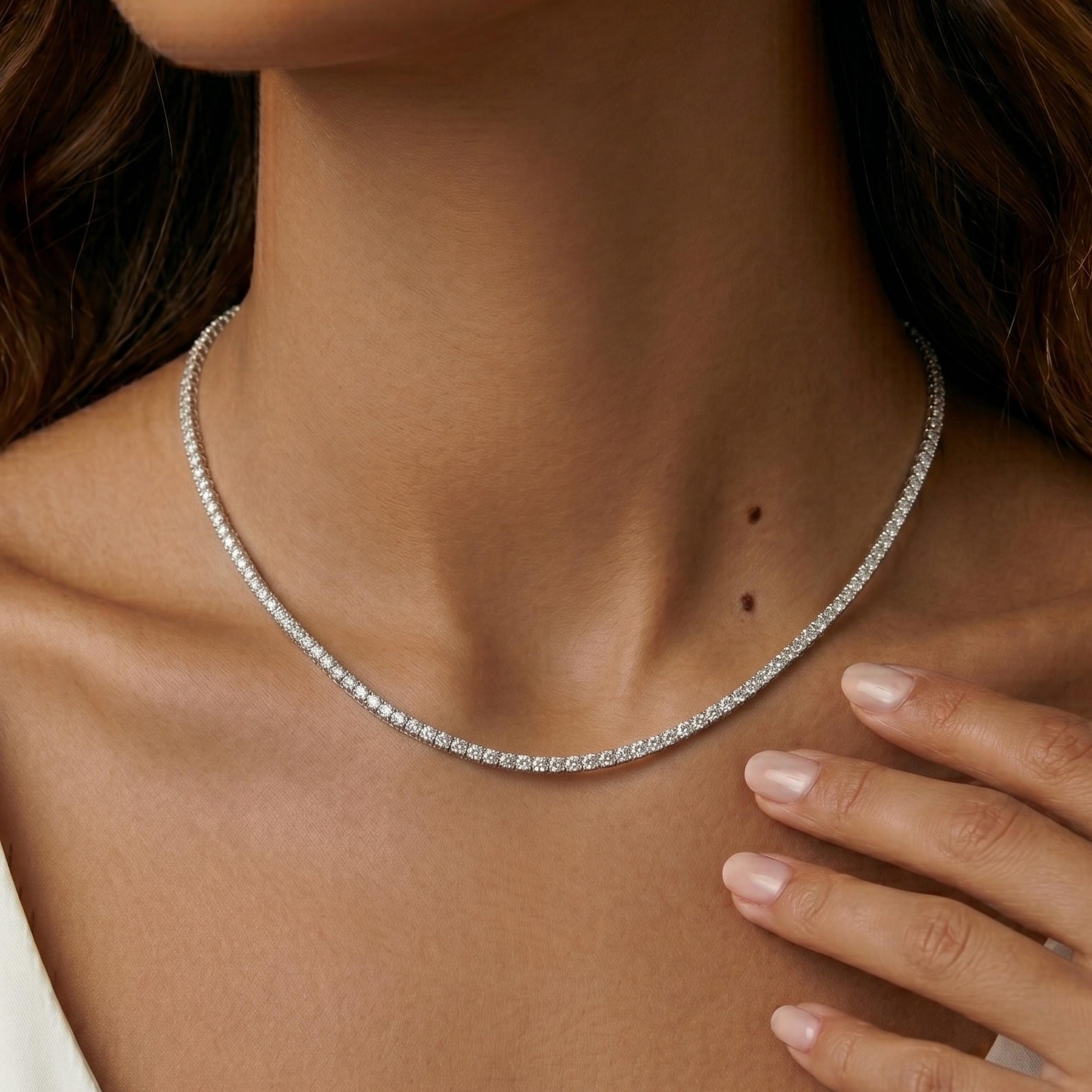 3Ct Lab Grown Diamond Tennis Necklace 16Inch 925 Sterling Silver E VS1 Gift