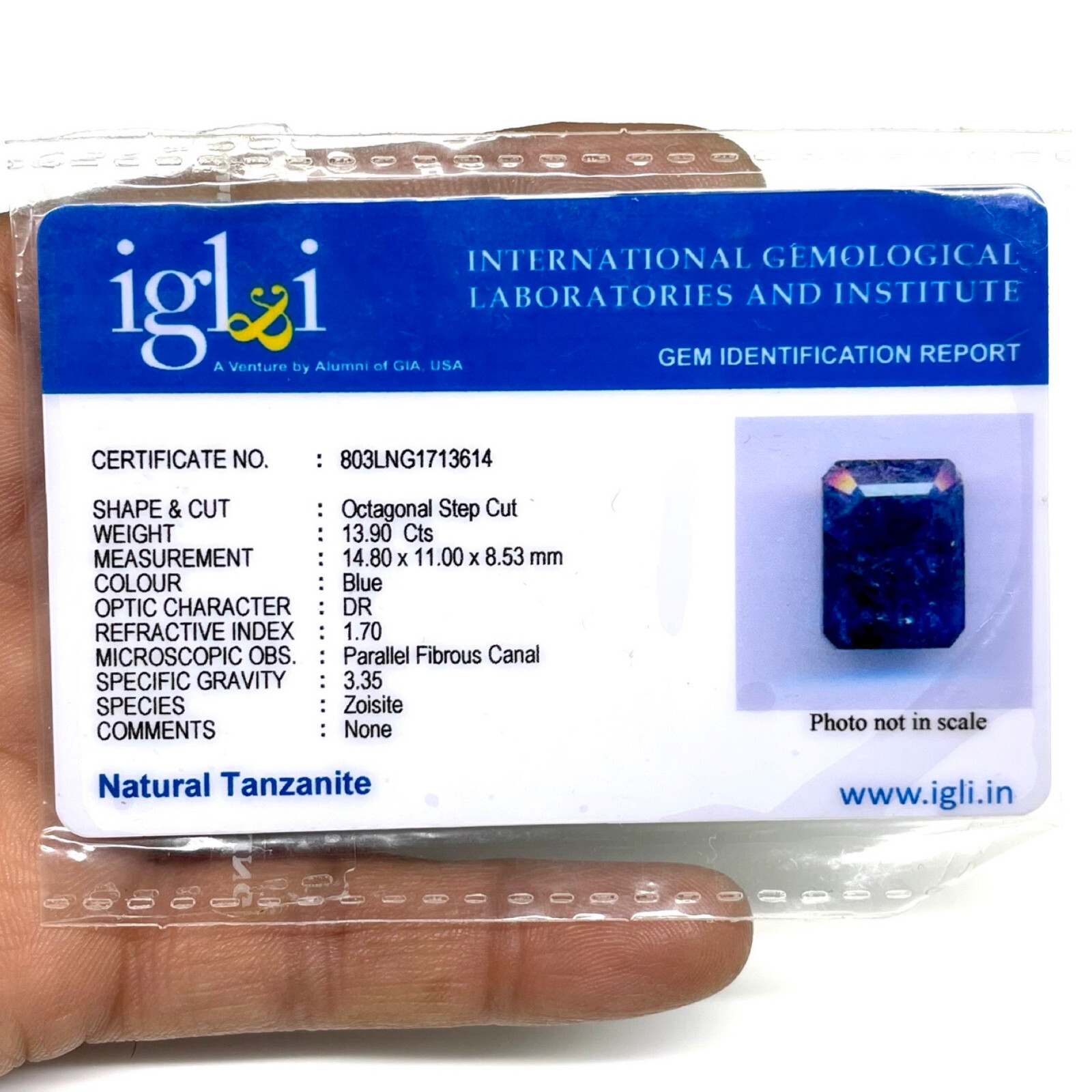 Certified 13.90 Cts Natural Tanzanite Emerald Cut Vibrant Blue A+ Loose Gemstone