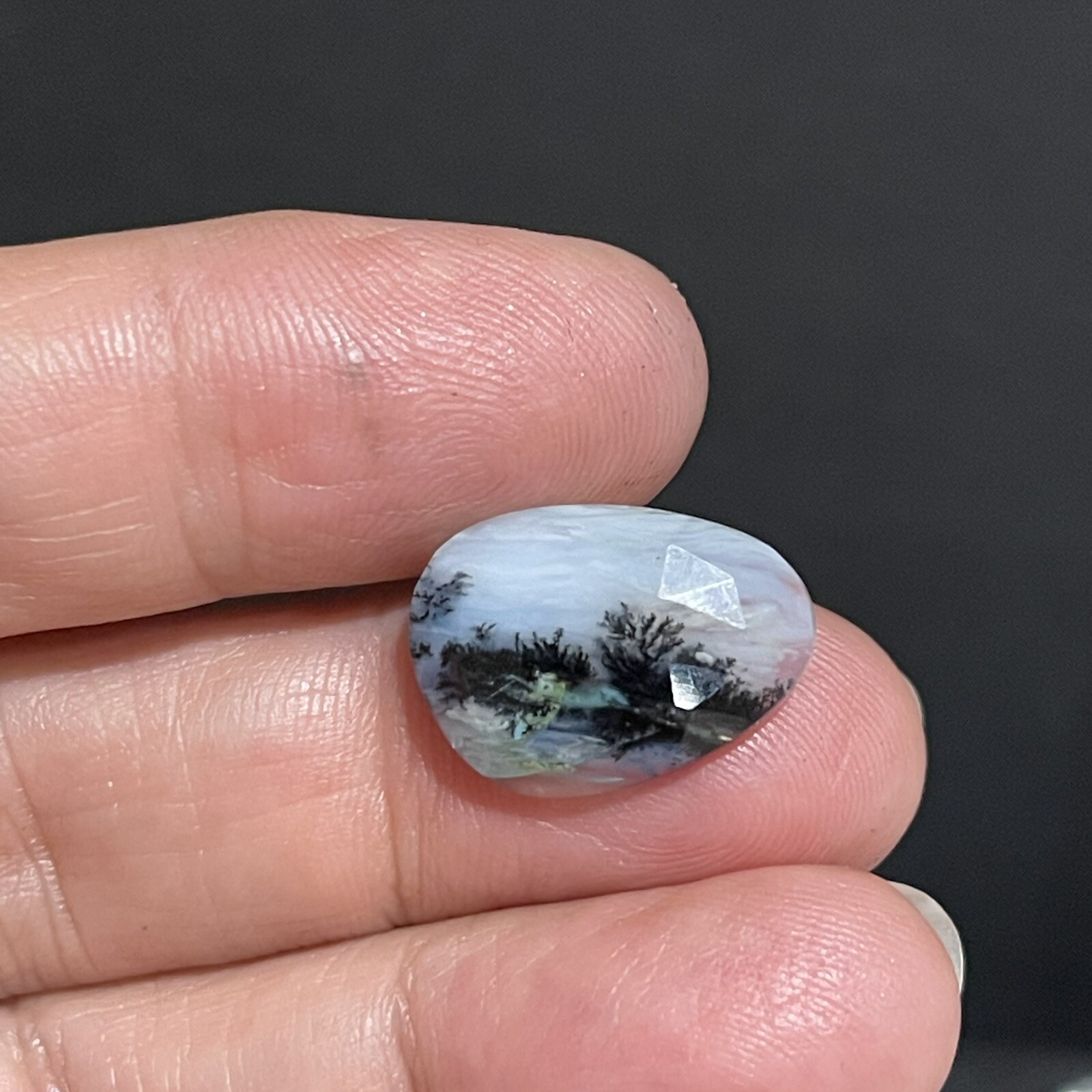6.25ct 18.3×13.3×4.3mm Picture Like Blue Peruvian Rose Cut Opal Cabochon Gem