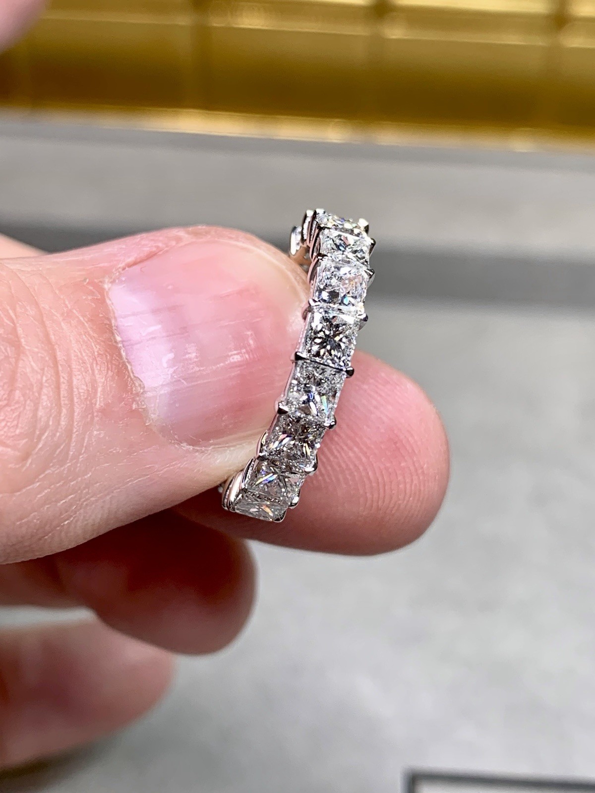 Estate Platinum Princes Diamond Shared Prong Eternity Band 4.4mm Sz 7 5.70ctw