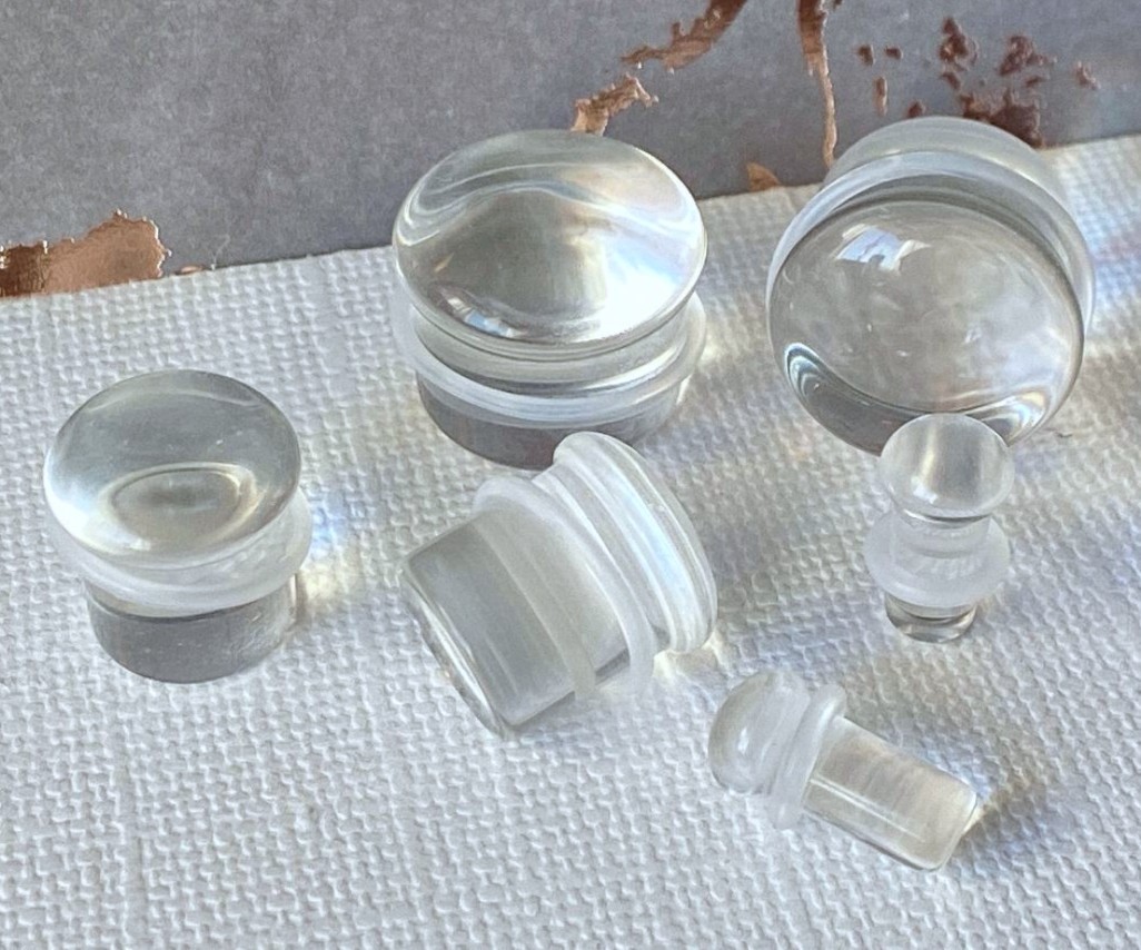 PAIR Clear Glass Single Flare Plugs Gauges Tunnels Earlets Body Piercing Jewelry