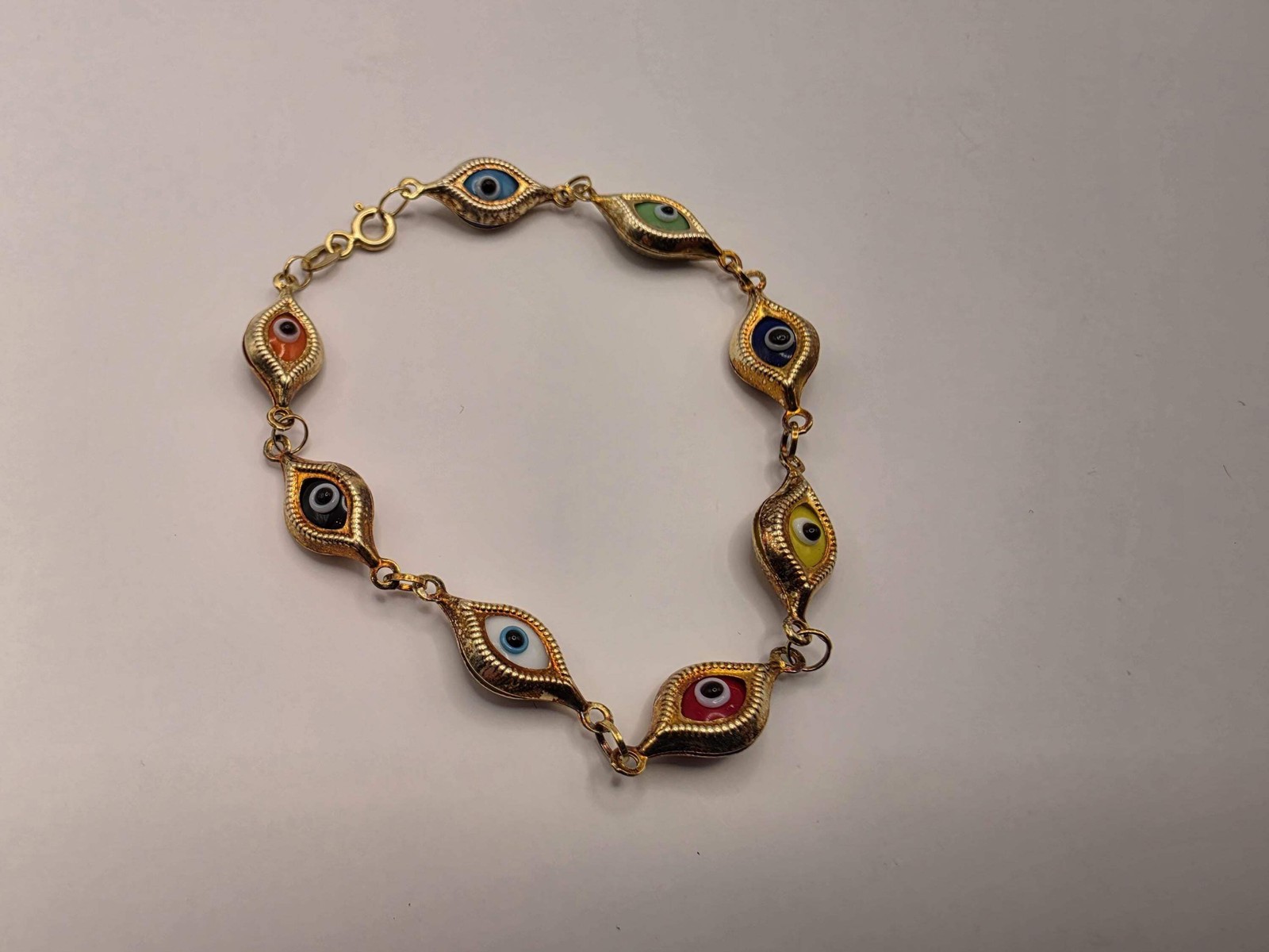 Gold Plated Multi-Color Evil Eye Bracelet | 7 Inch Enamel Evil Eye Link Chain |