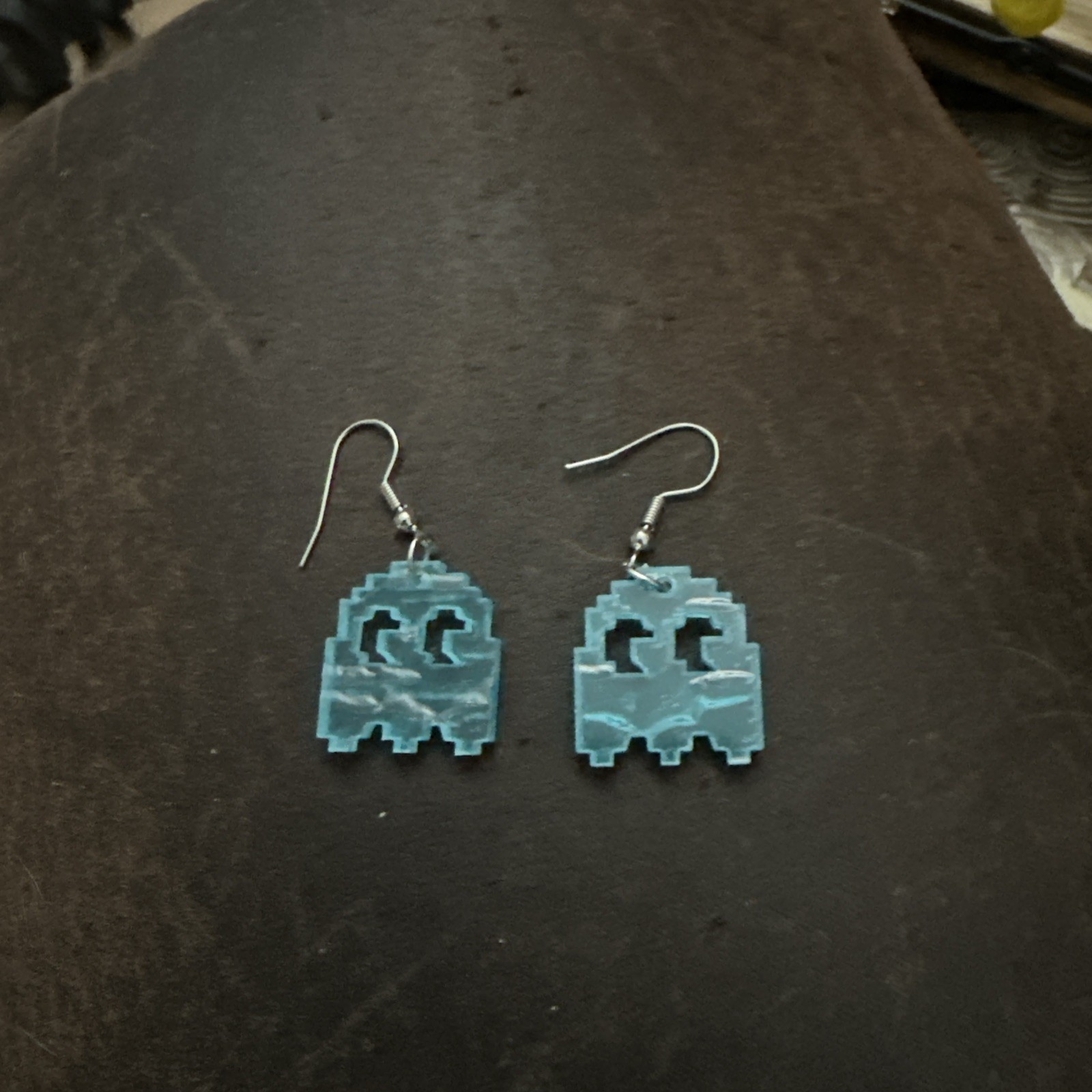 Blue PAC-Man Ghost Drop Dangle Earrings Nostalgia From The 80’s